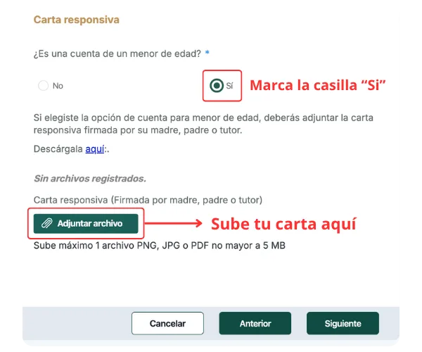 Carta responsiva firmada