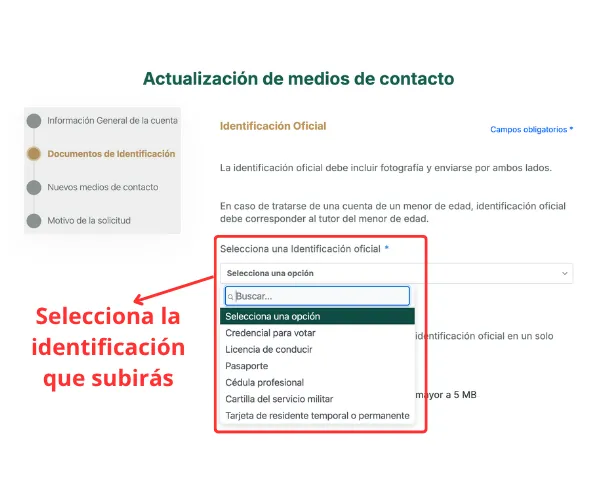 Selecciona la identificación oficial