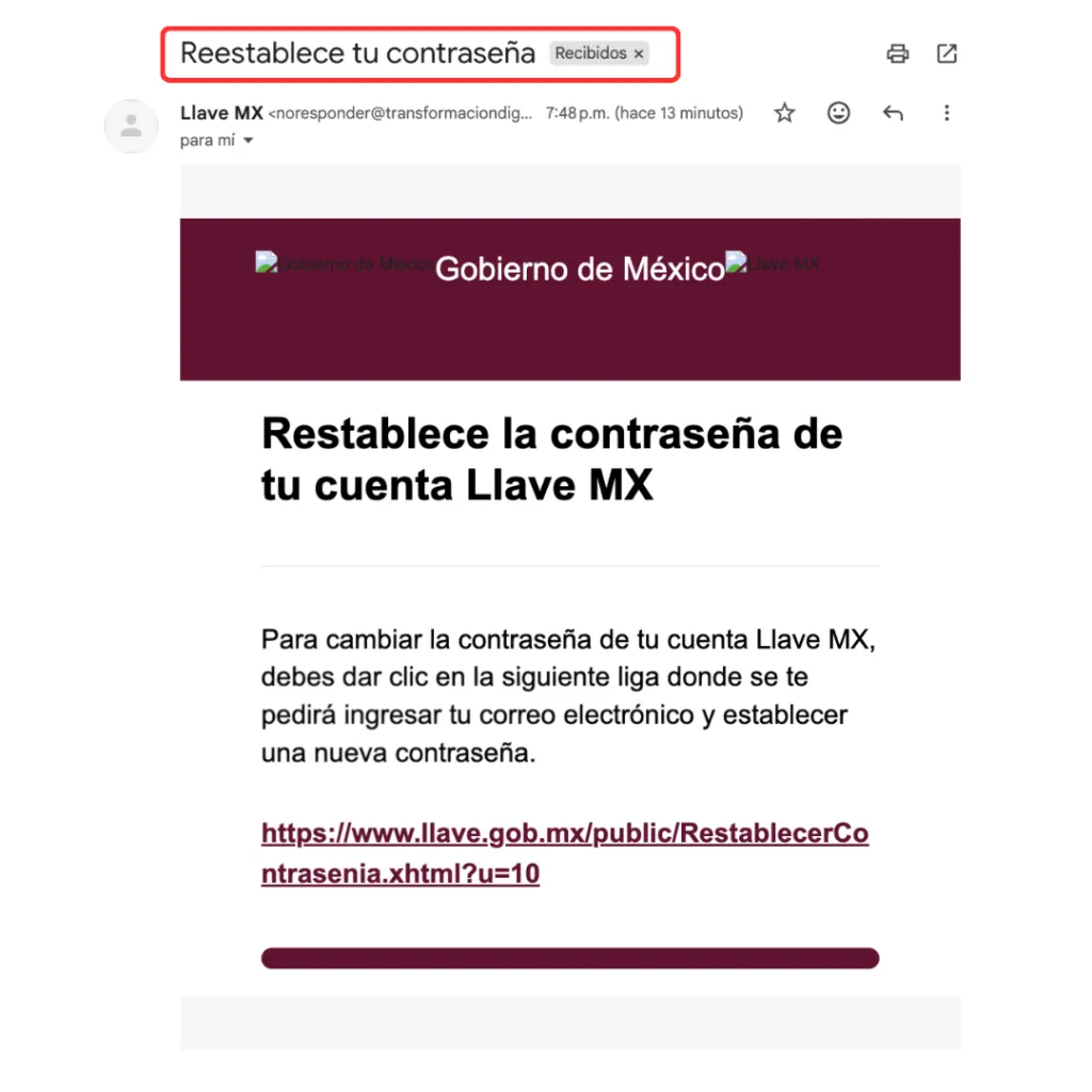 pantalla de reestablecer contraseña